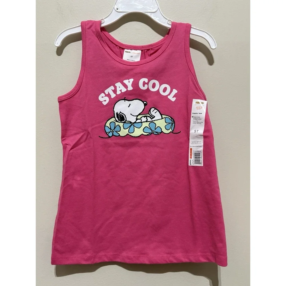 Peanuts Snoopy Jumping Beans Girls 5T Pink Stay Cool Graphic Racer Tank Top NWT